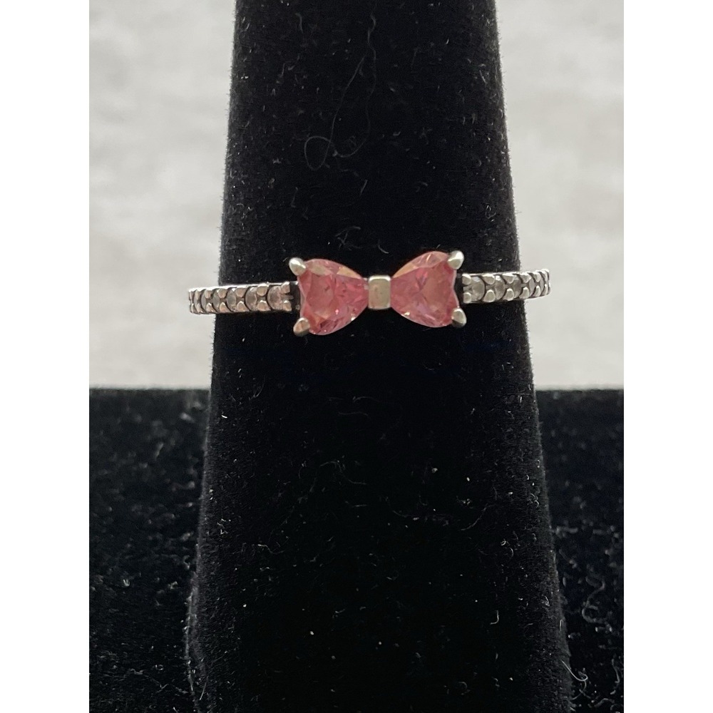 Pandora Sparkling Pink Bow Ring ALE 925 Sterling Silver Size 7.75